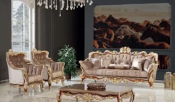 Casa Padrino Luxus Barock Sofa Grau / Braun / Silber / Gold 255 x 95 x H. 118 cm - Prunkvolles Wohnzimmer Sofa mit elegantem Muster - Möbel im Barockstil