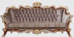 Casa Padrino Luxus Barock Sofa Grau / Braun / Silber / Gold 255 x 95 x H. 118 cm - Prunkvolles Wohnzimmer Sofa mit elegantem Muster - Möbel im Barockstil