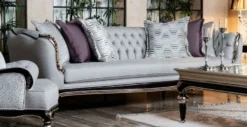 Casa Padrino Luxus Barock Sofa Grau / Schwarz / Silber - Handgefertigtes Wohnzimmer Sofa - Barock Wohnzimmer Möbel