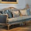 Casa Padrino Luxus Barock Sofa Hellblau / Silber / Gold - Handgefertigtes Wohnzimmer Sofa im Barockstil - Barock Wohnzimmer Möbel