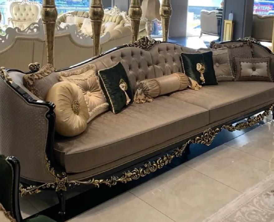 Casa Padrino Luxus Barock Sofa Silber / Schwarz / Gold - Prunkvolles Wohnzimmer im Barockstil - Barock Wohnzimmer Möbel - Edel & Prunkvoll