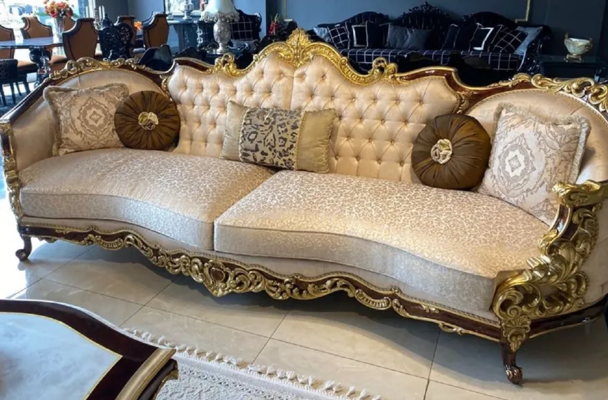 Casa Padrino Luxus Barock Sofa Silber / Braun / Gold - Prunkvolles Barockstil Wohnzimmer Sofa - Barock Möbel