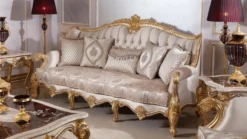 Casa Padrino Luxus Barock Sofa Silber / Braun / Gold 245 cm