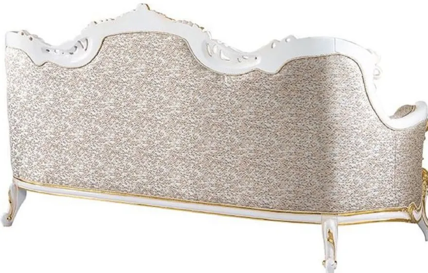 Casa Padrino Luxus Barock Sofa Silber / Beige / Schwarz / Weiß / Gold - Prunkvolles Wohnzimmer Sofa mit Glitzersteinen - Barockstil Wohnzimmer Möbel - Luxus Möbel im Barockstil - Barock Einrichtung