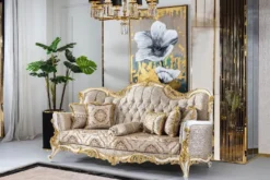 Casa Padrino Luxus Barock Sofa Silber / Beige / Schwarz / Weiß / Gold - Prunkvolles Wohnzimmer Sofa mit Glitzersteinen - Barockstil Wohnzimmer Möbel - Luxus Möbel im Barockstil - Barock Einrichtung