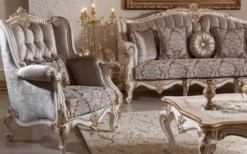 Casa Padrino Luxus Barock Sofa Braun / Weiß / Gold 245 cm