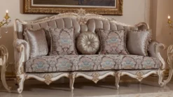 Casa Padrino Luxus Barock Sofa Braun / Weiß / Gold 245 cm