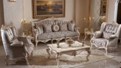Casa Padrino Luxus Barock Sofa Braun / Weiß / Gold 245 cm