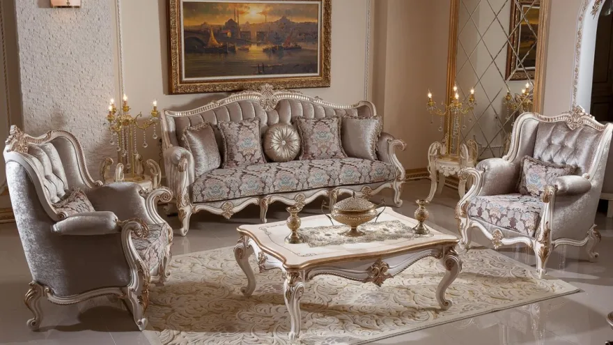 Casa Padrino Luxus Barock Sofa Braun / Weiß / Gold 245 cm