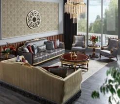 Casa Padrino Luxus Barock Sofa Blau / Dunkelbraun / Gold - Prunkvolles Wohnzimmer Sofa - Barockstil Wohnzimmer Möbel - Luxus Möbel im Barockstil - Barock Einrichtung - Edel & Prunkvoll
