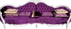 Casa Padrino Luxus Barock Sofa Lila / Silber - Handgefertigtes Wohnzimmer Sofa mit edlem Satinstoff - Barock Möbel - Edel & Prunkvoll