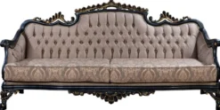 Casa Padrino Luxus Barock Sofa Grau / Blau / Gold - Barockstil Wohnzimmer Sofa mit elegantem Muster - Luxus Wohnzimmer Möbel im Barockstil - Barock Möbel - Barock Einrichtung