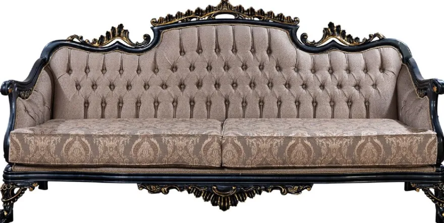 Casa Padrino Luxus Barock Sofa Grau / Blau / Gold - Barockstil Wohnzimmer Sofa mit elegantem Muster - Luxus Wohnzimmer Möbel im Barockstil - Barock Möbel - Barock Einrichtung