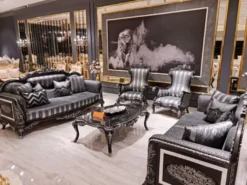 Casa Padrino Luxus Barock Sofa Silber / Grau / Schwarz / Silber - Prunkvolles Wohnzimmer Sofa - Barock Wohnzimmer Möbel - Edel & Prunkvoll