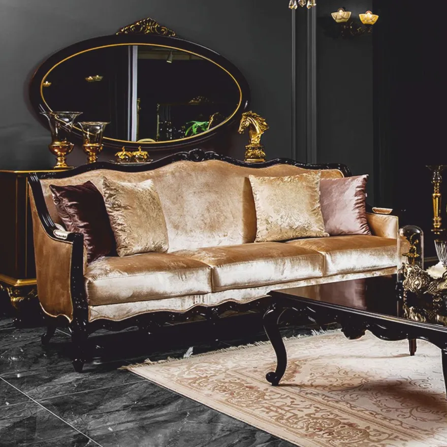 Casa Padrino Luxus Barock Sofa Gold / Dunkelbraun 225 cm - Barock Möbel