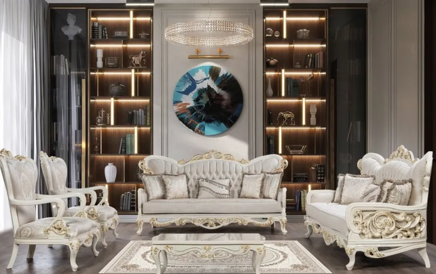Casa Padrino Luxus Barock Sofa Silber / Weiß / Gold - Handgefertigtes Barockstil Wohnzimmer Sofa mit elegantem Muster - Prunkvolle Barock Wohnzimmer Möbel