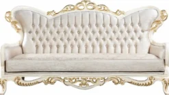 Casa Padrino Luxus Barock Sofa Silber / Weiß / Gold - Handgefertigtes Barockstil Wohnzimmer Sofa mit elegantem Muster - Prunkvolle Barock Wohnzimmer Möbel
