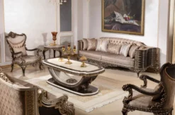 Casa Padrino Luxus Barock Sofa Grau / Dunkelbraun / Gold 282 cm