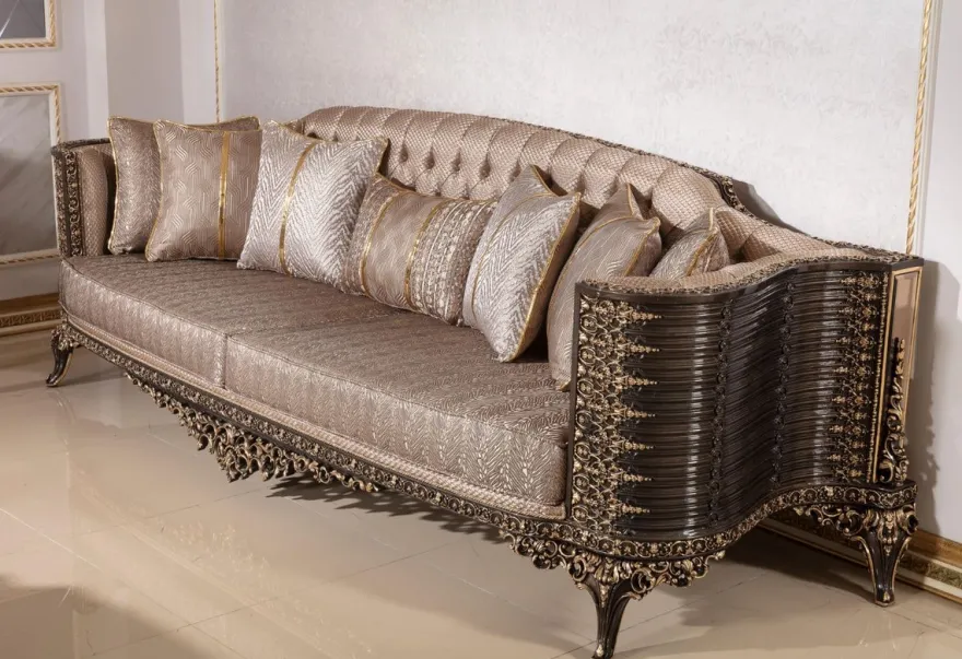 Casa Padrino Luxus Barock Sofa Grau / Dunkelbraun / Gold 282 cm