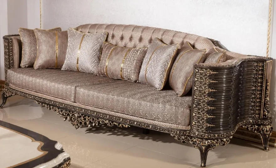 Casa Padrino Luxus Barock Sofa Grau / Dunkelbraun / Gold 282 cm