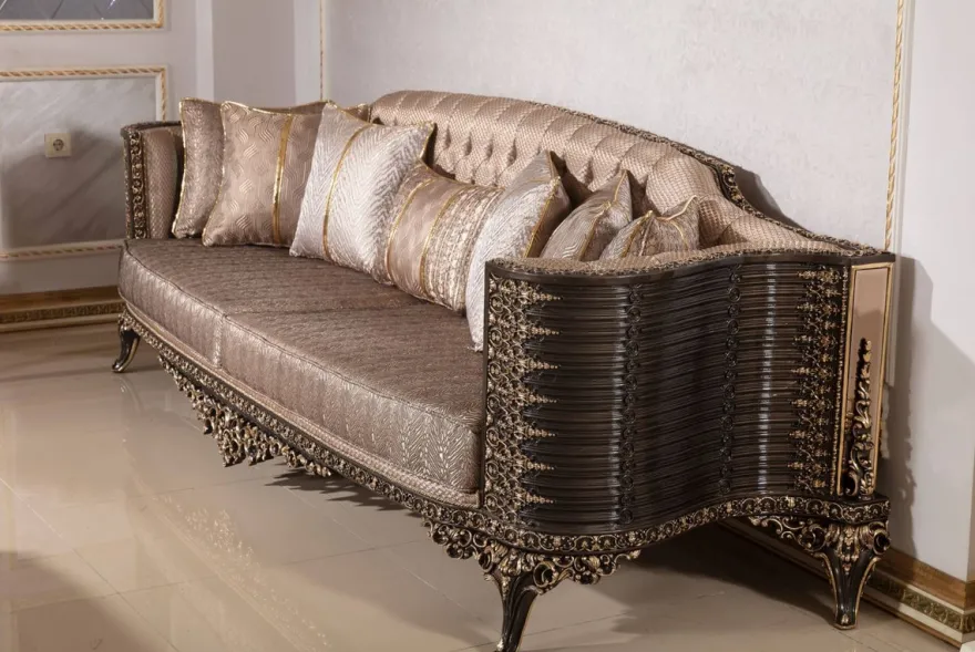Casa Padrino Luxus Barock Sofa Grau / Dunkelbraun / Gold 282 cm