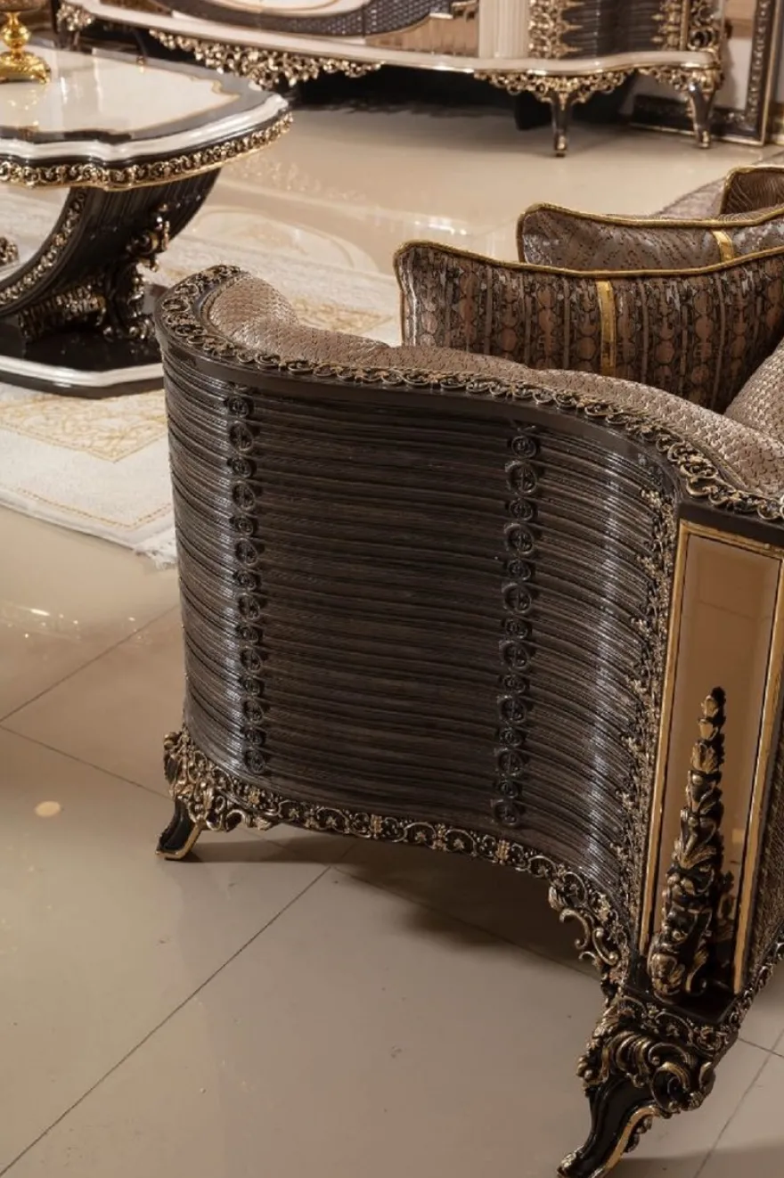 Casa Padrino Luxus Barock Sofa Grau / Dunkelbraun / Gold 282 cm