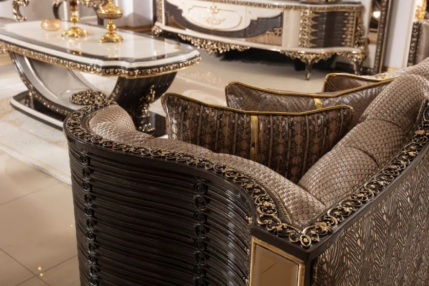 Casa Padrino Luxus Barock Sofa Grau / Dunkelbraun / Gold 282 cm