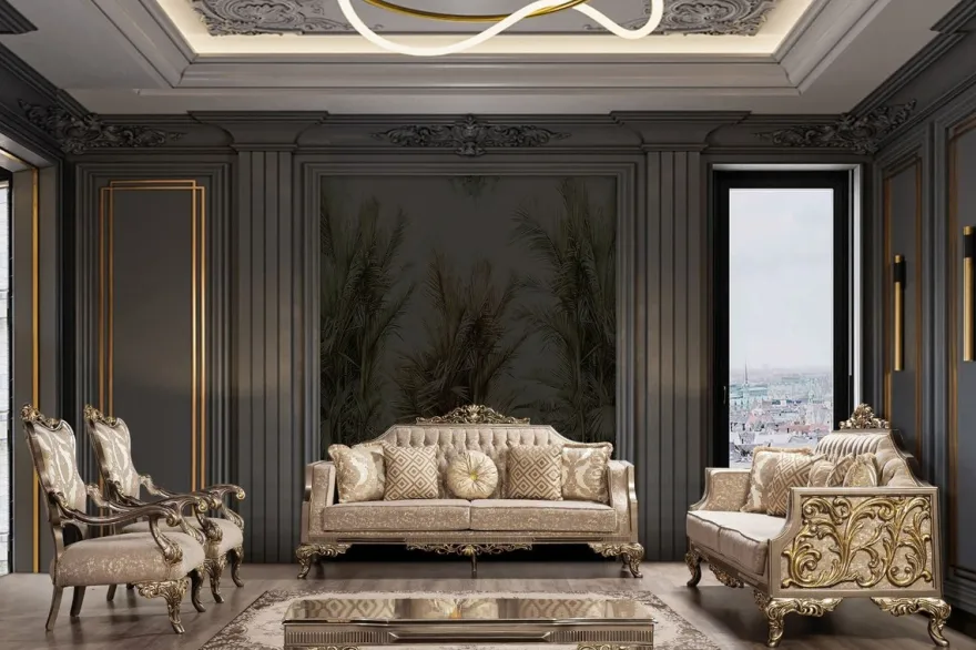 Casa Padrino Luxus Barock Sofa Grau / Beige / Silber / Gold - Prunkvolles Wohnzimmer Sofa mit Muster - Barock Wohnzimmer Möbel - Edel & Prunkvoll