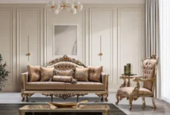 Casa Padrino Luxus Barock Sofa Kupfer / Antik Silber / Gold - Barockstil Wohnzimmer Sofa mit elegantem Muster - Luxus Wohnzimmer Möbel im Barockstil - Barock Einrichtung - Barock Möbel