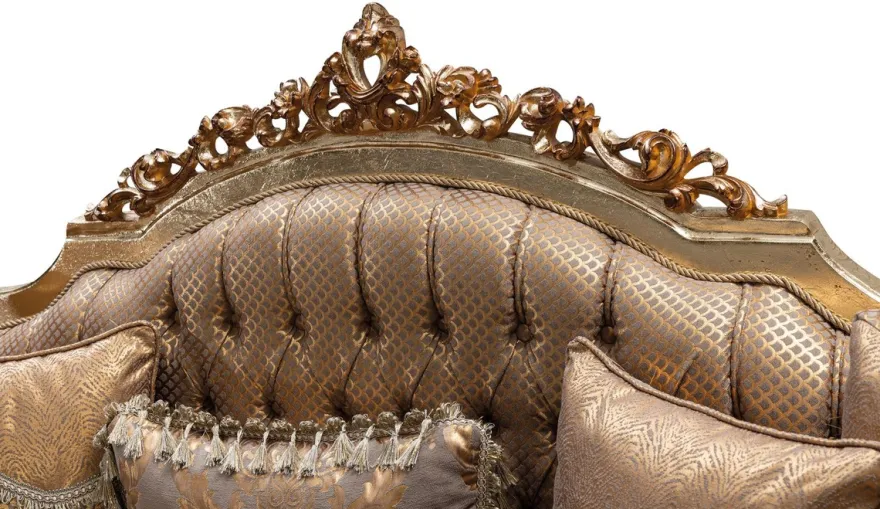Casa Padrino Luxus Barock Sofa Kupfer / Antik Silber / Gold - Barockstil Wohnzimmer Sofa mit elegantem Muster - Luxus Wohnzimmer Möbel im Barockstil - Barock Einrichtung - Barock Möbel