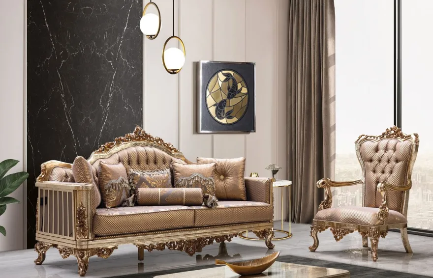Casa Padrino Luxus Barock Sofa Kupfer / Antik Silber / Gold - Barockstil Wohnzimmer Sofa mit elegantem Muster - Luxus Wohnzimmer Möbel im Barockstil - Barock Einrichtung - Barock Möbel