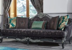 Casa Padrino Luxus Barock Sofa Schwarz / Grün / Gold 240 x 88 x H. 105 cm - Wohnzimmermöbel im Barockstil