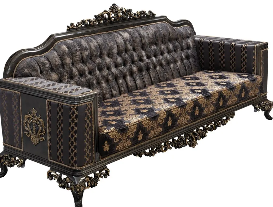 Casa Padrino Luxus Barock Sofa Lila / Grau / Gold - Barockstil Wohnzimmer Sofa mit elegantem Muster - Luxus Wohnzimmer Möbel im Barockstil - Barock Möbel - Barock Einrichtung