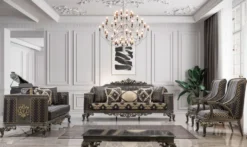 Casa Padrino Luxus Barock Sofa Lila / Grau / Gold - Barockstil Wohnzimmer Sofa mit elegantem Muster - Luxus Wohnzimmer Möbel im Barockstil - Barock Möbel - Barock Einrichtung