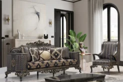 Casa Padrino Luxus Barock Sofa Lila / Grau / Gold - Barockstil Wohnzimmer Sofa mit elegantem Muster - Luxus Wohnzimmer Möbel im Barockstil - Barock Möbel - Barock Einrichtung