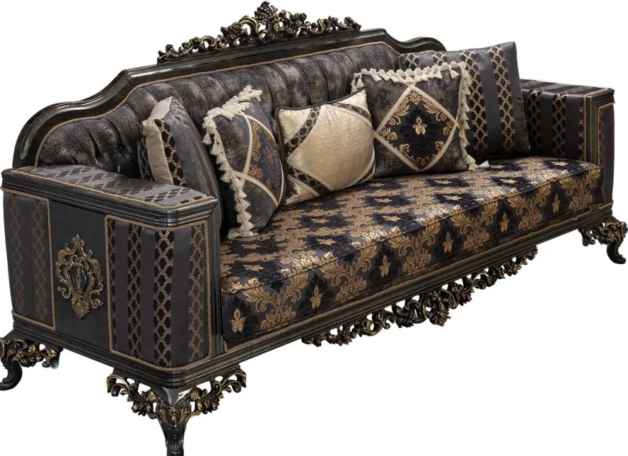 Casa Padrino Luxus Barock Sofa Lila / Grau / Gold - Barockstil Wohnzimmer Sofa mit elegantem Muster - Luxus Wohnzimmer Möbel im Barockstil - Barock Möbel - Barock Einrichtung