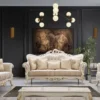 Casa Padrino Luxus Barock Sofa Weiß / Gold - Barockstil Wohnzimmer Sofa mit elegantem Muster - Luxus Wohnzimmer Möbel im Barockstil - Barock Möbel - Barock Einrichtung