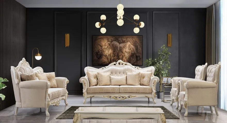 Casa Padrino Luxus Barock Sofa Weiß / Gold - Barockstil Wohnzimmer Sofa mit elegantem Muster - Luxus Wohnzimmer Möbel im Barockstil - Barock Möbel - Barock Einrichtung