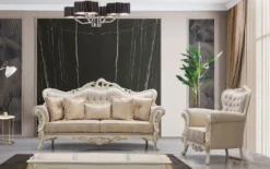Casa Padrino Luxus Barock Sofa Weiß / Gold - Barockstil Wohnzimmer Sofa mit elegantem Muster - Luxus Wohnzimmer Möbel im Barockstil - Barock Möbel - Barock Einrichtung