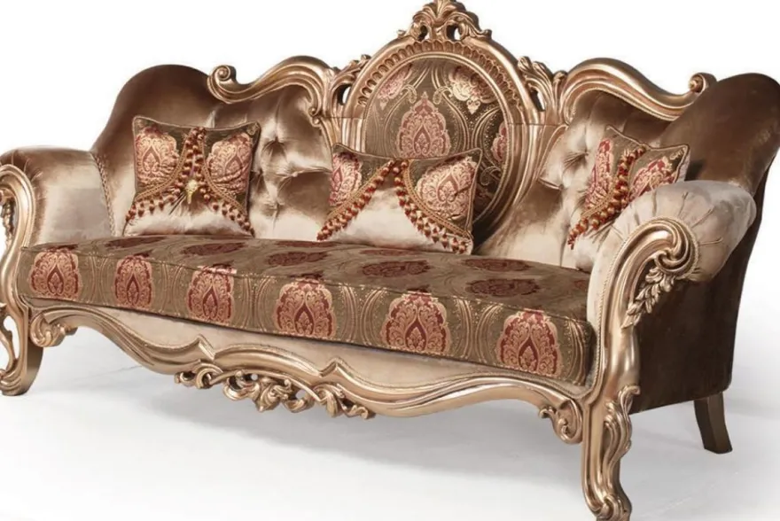Casa Padrino Luxus Barock Sofa Bronze / Braun / Bordeauxrot 233 x 89 x H. 115 cm - Wohnzimmer Möbel - Barockmöbel