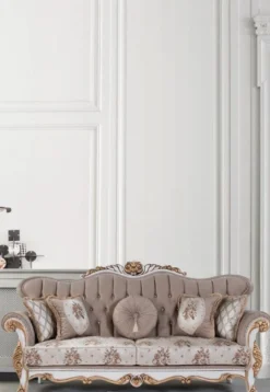Casa Padrino Luxus Barock Sofa mit Kissen Grau / Mehrfarbig / Weiß / Bronze 232 x 87 x H. 101 cm - Wohnzimmer Couch mit Blumenmuster und wunderschönen Verzierungen
