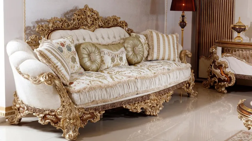 Casa Padrino Luxus Barock Sofa Weiß / Mehrfarbig / Braun / Gold - Prunkvolles Wohnzimmer Sofa mit elegantem Muster - Barock Wohnzimmer & Hotel Möbel - Edel & Prunkvoll