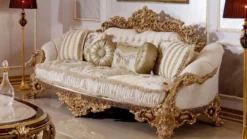 Casa Padrino Luxus Barock Sofa Weiß / Mehrfarbig / Braun / Gold - Prunkvolles Wohnzimmer Sofa mit elegantem Muster - Barock Wohnzimmer & Hotel Möbel - Edel & Prunkvoll