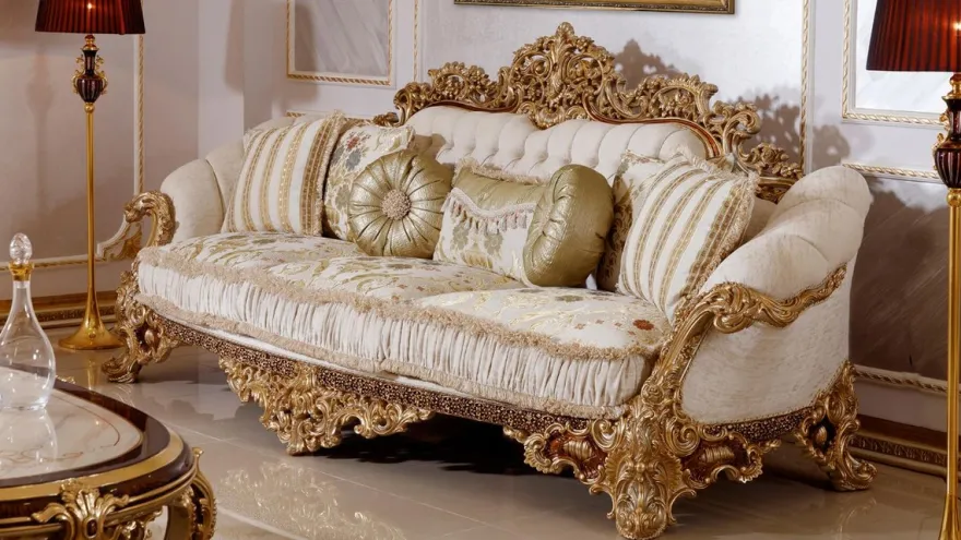 Casa Padrino Luxus Barock Sofa Weiß / Mehrfarbig / Braun / Gold - Prunkvolles Wohnzimmer Sofa mit elegantem Muster - Barock Wohnzimmer & Hotel Möbel - Edel & Prunkvoll