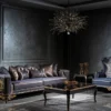Casa Padrino Luxus Barock Sofa Blau / Schwarz / Gold - Prunkvolles Wohnzimmer Sofa mit dekorativen Kissen - Barock Möbel - Edel & Prunkvoll
