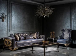 Casa Padrino Luxus Barock Sofa Blau / Schwarz / Gold - Prunkvolles Wohnzimmer Sofa mit dekorativen Kissen - Barock Möbel - Edel & Prunkvoll