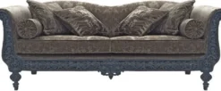 Casa Padrino Luxus Barock Sofa Grau / Blau 220 x 100 x H. 80 cm - Handgeschmiedetes Schmiedeeisen Sofa mit Kissen - Wohnzimmer Sofa - Garten Sofa - Terrassen Sofa - Barock Möbel
