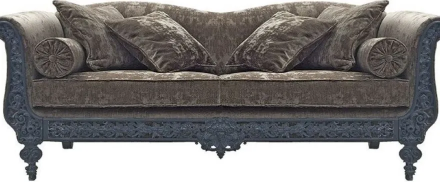 Casa Padrino Luxus Barock Sofa Grau / Blau 220 x 100 x H. 80 cm - Handgeschmiedetes Schmiedeeisen Sofa mit Kissen - Wohnzimmer Sofa - Garten Sofa - Terrassen Sofa - Barock Möbel