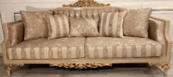 Casa Padrino Luxus Barock Sofa Gold / Beige / Gold - Prunkvolles Wohnzimmer Sofa mit Streifen - Barock Wohnzimmer & Hotel Möbel - Edel & Prunkvoll