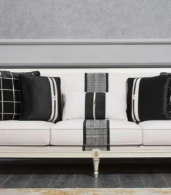 Casa Padrino Luxus Barock Sofa Weiß / Grau / Schwarz / Gold 260 cm - Barock Wohnzimmer Möbel